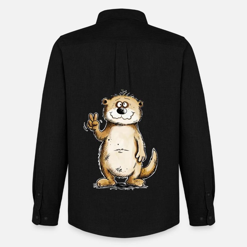 Otter Peacezeichen Design - Männer Oxford Hemd von Stanley/Stella - Schwarz