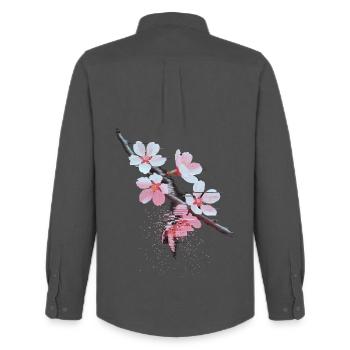 Succursale d’art bug de Cherry Blossoms - Chemise Oxford homme Stanley/Stella - charbon - Dos - AI Model Male 185 dark (185cm)