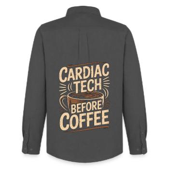 Cardiac Tech Before Coffee Echo Tech Coffee Lover - Men's Oxford Shirt by Stanley/Stella - anthracite - Back - AI Model Male 185 dark (185cm)