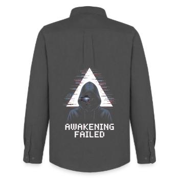 Awakening Failed Glitch im Hacker-Stil - Männer Oxford Hemd von Stanley/Stella - Anthrazit - Hinten - AI Model Male 185 dark (185cm)