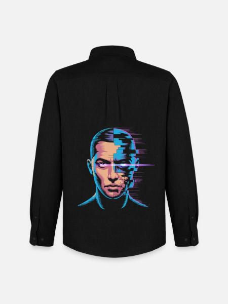 Glitch Portrait im digitalen Kunststil - Männer Oxford Hemd von Stanley/Stella - Schwarz