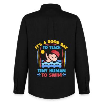 Swimming Instructor Teaching Tiny Humans To Swim - Men's Oxford Shirt by Stanley/Stella - black - Back - AI Model Male 185 dark (185cm)