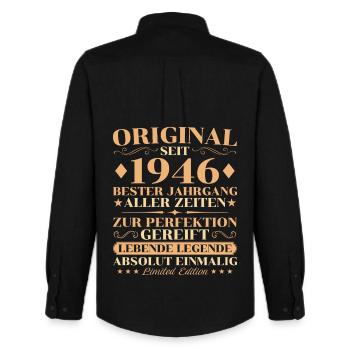 Anniversaire original 1946 80 ans - Chemise Oxford homme Stanley/Stella - noir - Dos - AI Model Male 185 dark (185cm)