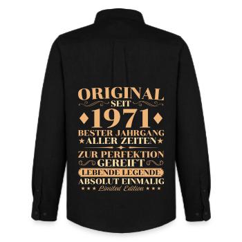 Original 1971 Vintage Birthday 55 Years - Men's Oxford Shirt by Stanley/Stella - black - Back - AI Model Male 185 dark (185cm)