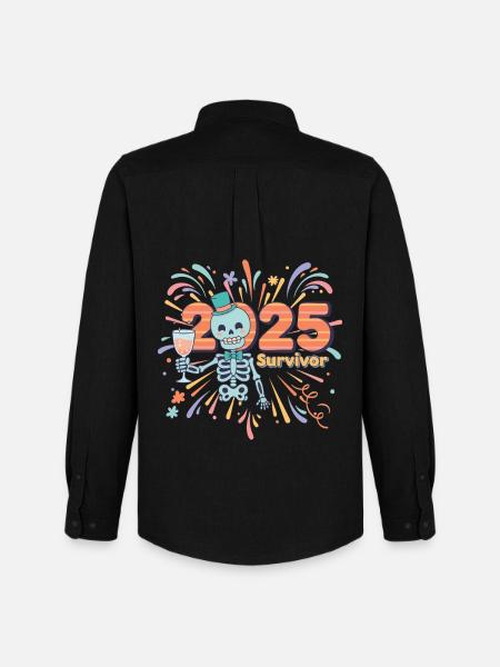 2025 Survivor Skeleton Party Celebration - Men's Oxford Shirt by Stanley/Stella - black
