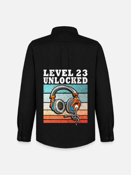 Level 23 Unlocked mit Kopfhörern - Männer Oxford Hemd von Stanley/Stella - Schwarz