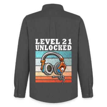 Level 21 Unlocked Kopfhörer - Männer Oxford Hemd von Stanley/Stella - Anthrazit - Hinten - AI Model Male 185 dark (185cm)