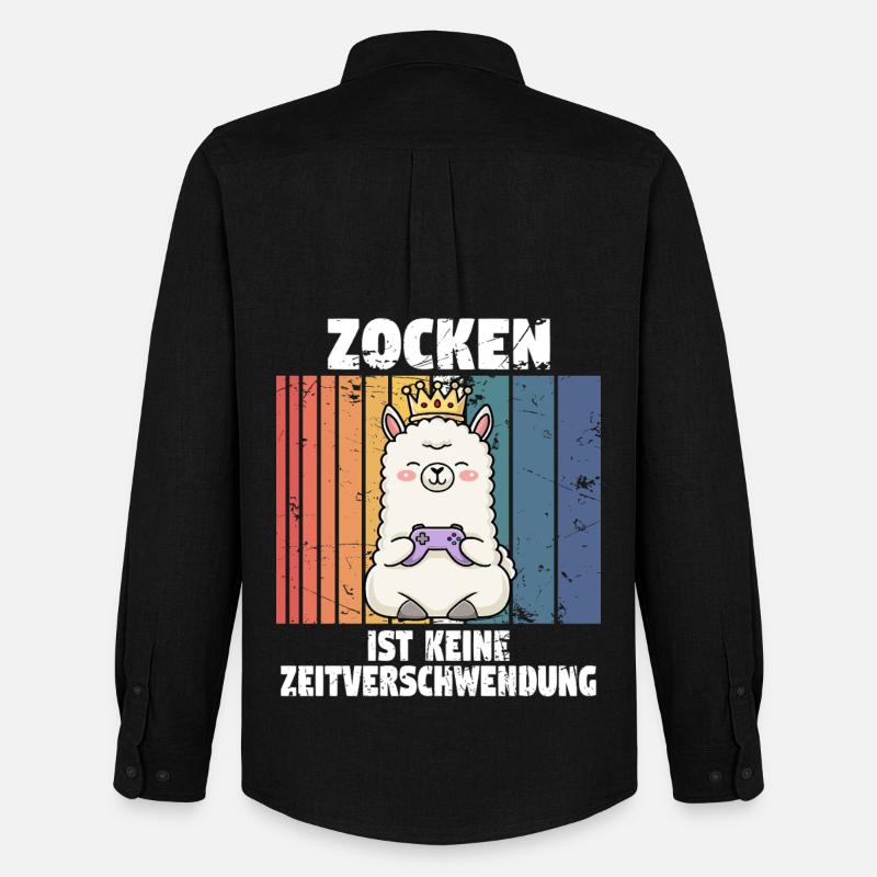 Lama zocken controller - Männer Oxford Hemd von Stanley/Stella - Schwarz