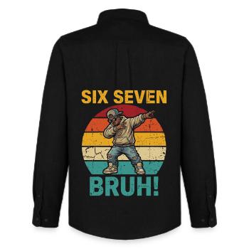 Six Seven Bruh! – Cool Dabbing Rapper Meme Shirt - Men's Oxford Shirt by Stanley/Stella - black - Back - AI Model Male 185 dark (185cm)