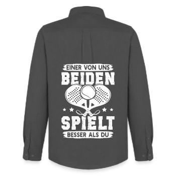 Padel game ONE OF US PLAYS BETTER THAN YOU - Men's Oxford Shirt by Stanley/Stella - anthracite - Back - AI Model Male 185 dark (185cm)