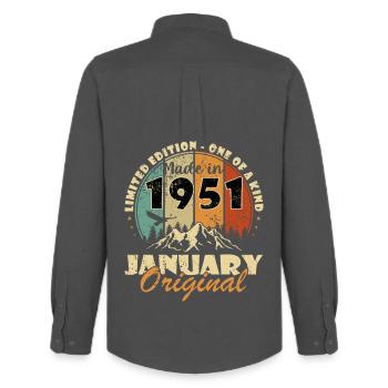 1951 Januar Vintage Berglandschaft Original - Männer Oxford Hemd von Stanley/Stella - Anthrazit - Hinten - AI Model Male 185 dark (185cm)
