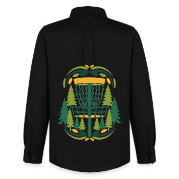 Scène du disque volant du panier de Disc Golf dans la forêt - Chemise Oxford homme Stanley/Stella - noir - Dos - AI Model Male 185 dark (185cm)