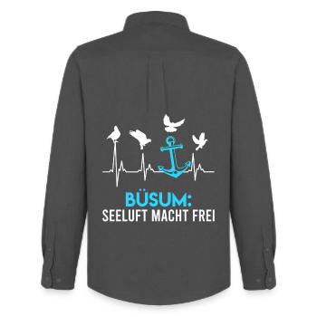 BÜSUM SEA AIR TE LIBÈRE Wadden Sea Drôle - Chemise Oxford homme Stanley/Stella - charbon - Dos - AI Model Male 185 dark (185cm)