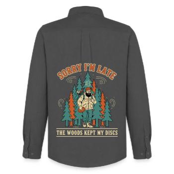 Désolé pour le retard Les bois ont gardé mes disques Disc golf - Chemise Oxford homme Stanley/Stella - charbon - Dos - AI Model Male 185 dark (185cm)