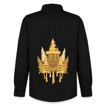 Disc Golf Basket Pines Flying Disc Golf Scene - Men's Oxford Shirt by Stanley/Stella - black - Back - AI Model Male 185 dark (185cm)