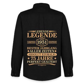 Birthday born in 1951 75 years old - Men's Oxford Shirt by Stanley/Stella - black - Back - AI Model Male 185 dark (185cm)