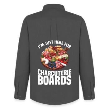 Fabrication de plateau de charcuterie, plateau de fromages ardoise - Chemise Oxford homme Stanley/Stella - charbon - Dos - AI Model Male 185 dark (185cm)