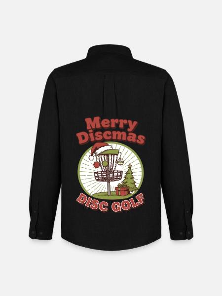 Merry Discmas Disc Golf Funny Flying Disc Basket - Men's Oxford Shirt by Stanley/Stella - black