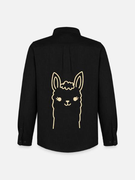 Cute Alpaca Llama Head Line Art - Men's Oxford Shirt by Stanley/Stella - black
