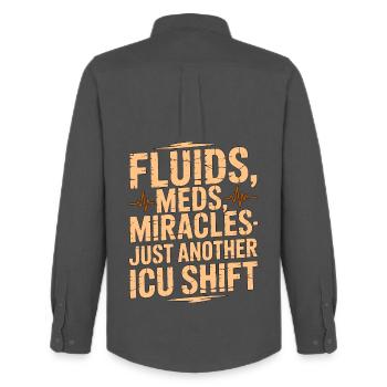 ICU Nurse Fluids Meds Miracles Medical Frontline - Men's Oxford Shirt by Stanley/Stella - anthracite - Back - AI Model Male 185 dark (185cm)