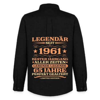 1961 vintage 65 years perfectly aged - Men's Oxford Shirt by Stanley/Stella - black - Back - AI Model Male 185 dark (185cm)