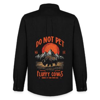 Vintage Buffalo Do Not Pet Fluffy Cows Funny Bison - Men's Oxford Shirt by Stanley/Stella - black - Back - AI Model Male 185 dark (185cm)
