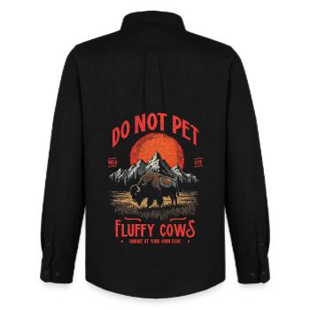 Vintage Buffalo Do Not Pet Fluffy Cows Funny Bison - Men's Oxford Shirt by Stanley/Stella - black - Back - AI Model Male 185 dark (185cm)
