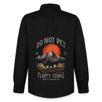 Vintage Buffalo Do Not Pet Fluffy Cows Funny Bison - Men's Oxford Shirt by Stanley/Stella - black - Back - AI Model Male 185 dark (185cm)