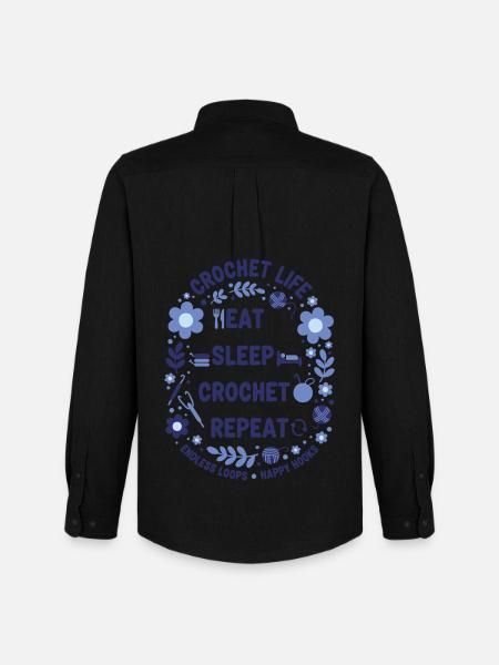 Crochet Life Eat Sleep Crochet Repeat Happy Hooks - Men's Oxford Shirt by Stanley/Stella - black