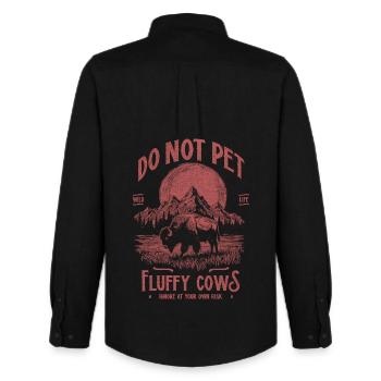 Vintage Buffalo Do Not Pet Fluffy Cows Funny Bison - Men's Oxford Shirt by Stanley/Stella - black - Back - AI Model Male 185 dark (185cm)