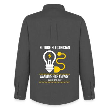 Warning: High Energy – Future Electrician - Men's Oxford Shirt by Stanley/Stella - anthracite - Back - AI Model Male 185 dark (185cm)