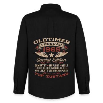 61e anniversaire Oldtimer Millésime de février 1965 - Chemise Oxford homme Stanley/Stella - noir - Dos - AI Model Male 185 dark (185cm)