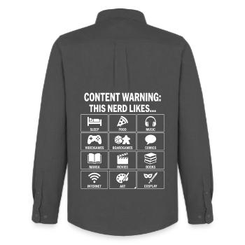 Content Warning – Nerd Culture Hobby Guide - Männer Oxford Hemd von Stanley/Stella - Anthrazit - Hinten - AI Model Male 185 dark (185cm)