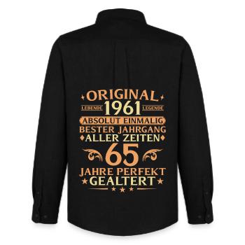 65 years perfectly aged vintage 1961 - Men's Oxford Shirt by Stanley/Stella - black - Back - AI Model Male 185 dark (185cm)