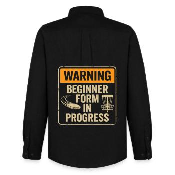 Warning Beginner Form – Disc Golf Warning Sign - Men's Oxford Shirt by Stanley/Stella - black - Back - AI Model Male 185 dark (185cm)