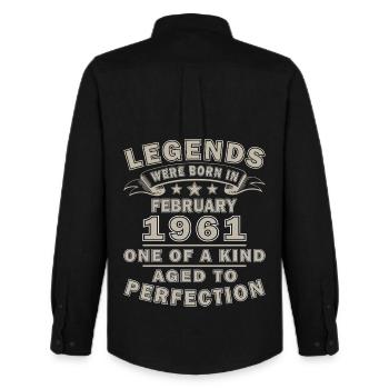 Anniversaire février 1961 Cadeau rétro - Chemise Oxford homme Stanley/Stella - noir - Dos - AI Model Male 185 dark (185cm)