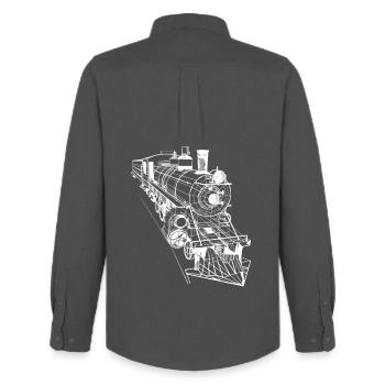 Locomotive Line Art - Men's Oxford Shirt by Stanley/Stella - anthracite - Back - AI Model Male 185 dark (185cm)