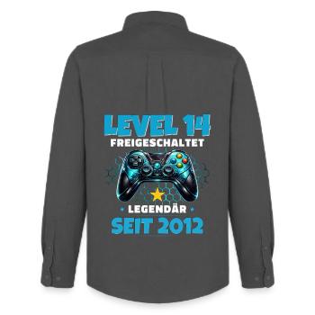 14. Geburtstag Gamer Shirt Level 14 freigeschaltet - Männer Oxford Hemd von Stanley/Stella - Anthrazit - Hinten - AI Model Male 185 dark (185cm)