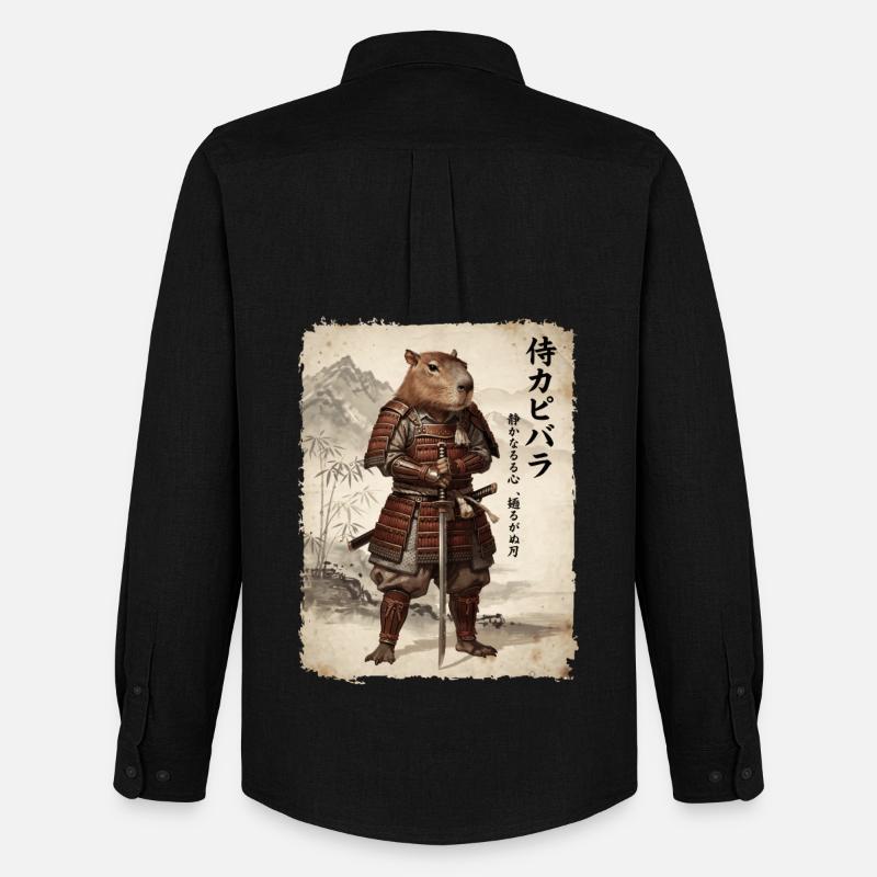 Samurai, Capybara, Japanische Kunst, Anime - Männer Oxford Hemd von Stanley/Stella - Schwarz