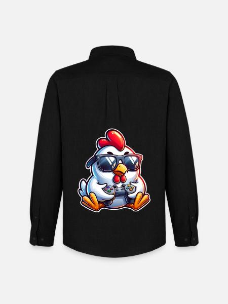 Gamer Huhn mit Controller - Männer Oxford Hemd von Stanley/Stella - Schwarz
