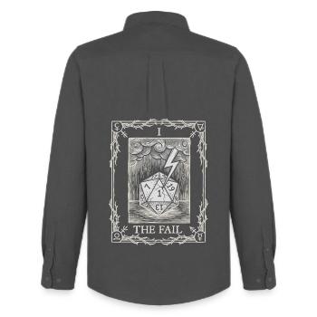 Vrai malchance Dés, Tarot Stylo et Papier - Chemise Oxford homme Stanley/Stella - charbon - Dos - AI Model Male 185 dark (185cm)