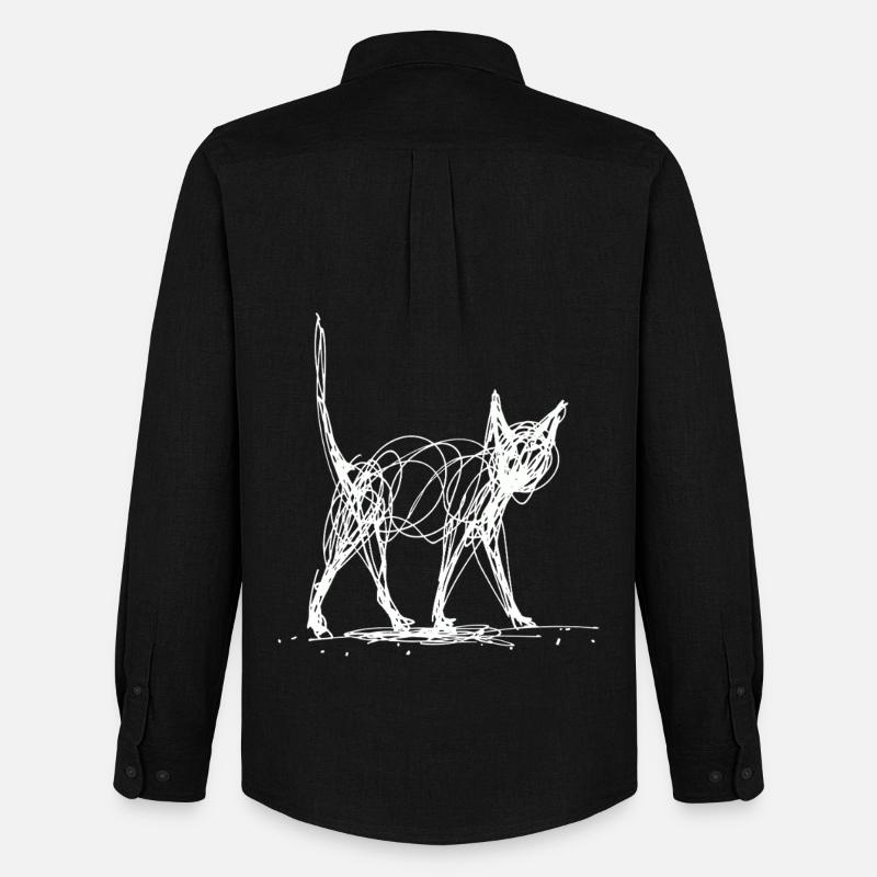 Minimalistisch, Gezeichnete Katze, Minimalismus - Männer Oxford Hemd von Stanley/Stella - Schwarz