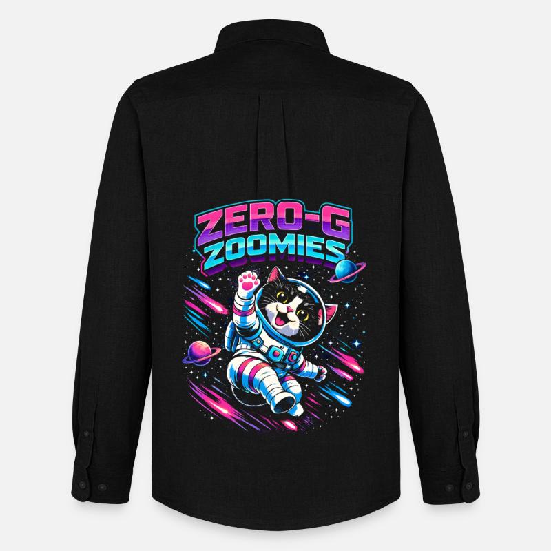 Null-G Zoomies | Astro Cat Rumhumor - Oxfordskjorte herre Stanley/Stella - sort