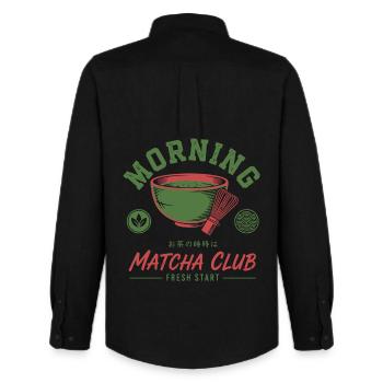 Morning Matcha Club Fresh Start Green Tea Matcha - Männer Oxford Hemd von Stanley/Stella - Schwarz - Hinten - AI Model Male 185 dark (185cm)