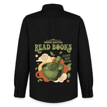 Buvez du matcha, lisez des livres, élevez votre rituel matcha - Chemise Oxford homme Stanley/Stella - noir - Dos - AI Model Male 185 dark (185cm)