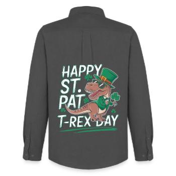 Chapeau de T-Rex de Saint-Patrick - Chemise Oxford homme Stanley/Stella - charbon - Dos - AI Model Male 185 dark (185cm)