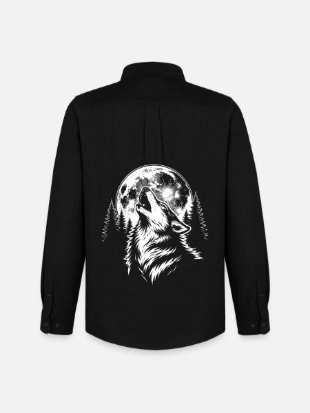 Wolf, Moon, Nature, Wilderness, Animal - Men's Oxford Shirt by Stanley/Stella - black