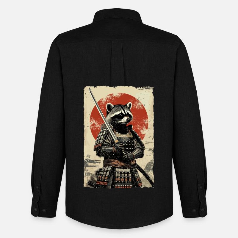 Samurai Waschbär Japanisches Ukiyo-e-Racoon Retro  - Männer Oxford Hemd von Stanley/Stella - Schwarz