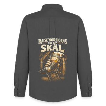 Scandinavian Viking Raise Your Horns - Men's Oxford Shirt by Stanley/Stella - anthracite - Back - AI Model Male 185 dark (185cm)