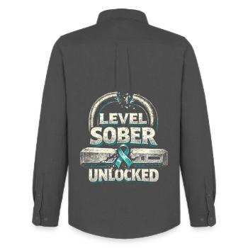 Niveau de détox de sevrage addict Sobre débloqué - Chemise Oxford homme Stanley/Stella - charbon - Dos - AI Model Male 185 dark (185cm)